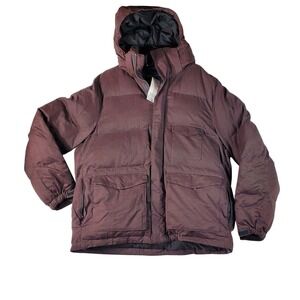 FRENCH CONNECTION Mens XL Micro Cotton Drill Jacket Kahlua Purple Hooded Puffer